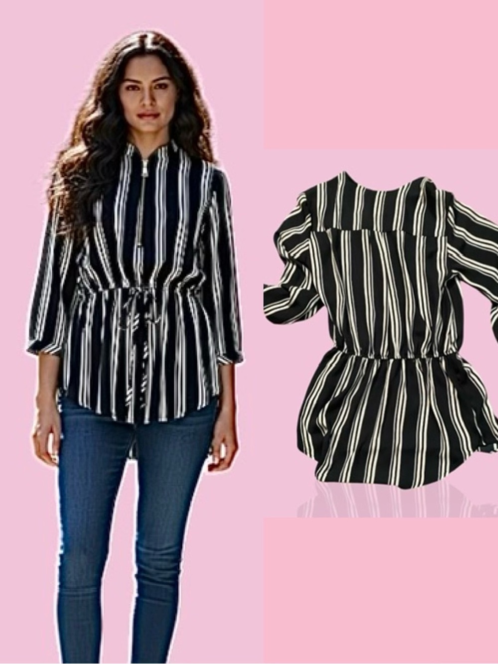 Rue21 Black & White Vertical Stripe Button-Down Top